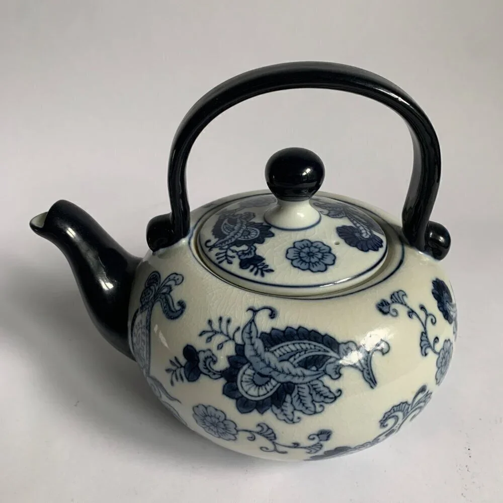 Pier 1 One Imports White Blue Paisley Floral Teapot 4 Cups